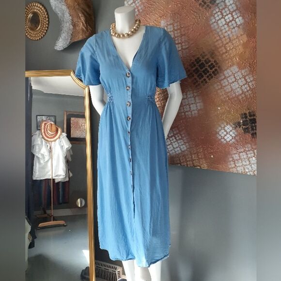 Zara Denim Voluminous Button Down Midi Dress - Picture 5 of 13